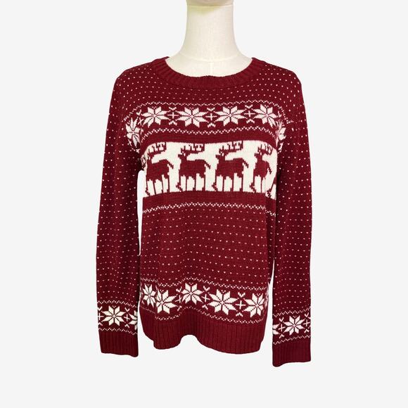 POL Fair Isle Reindeer Christmas Sweater Red White Knit Nordic Pullover M - Picture 7 of 8